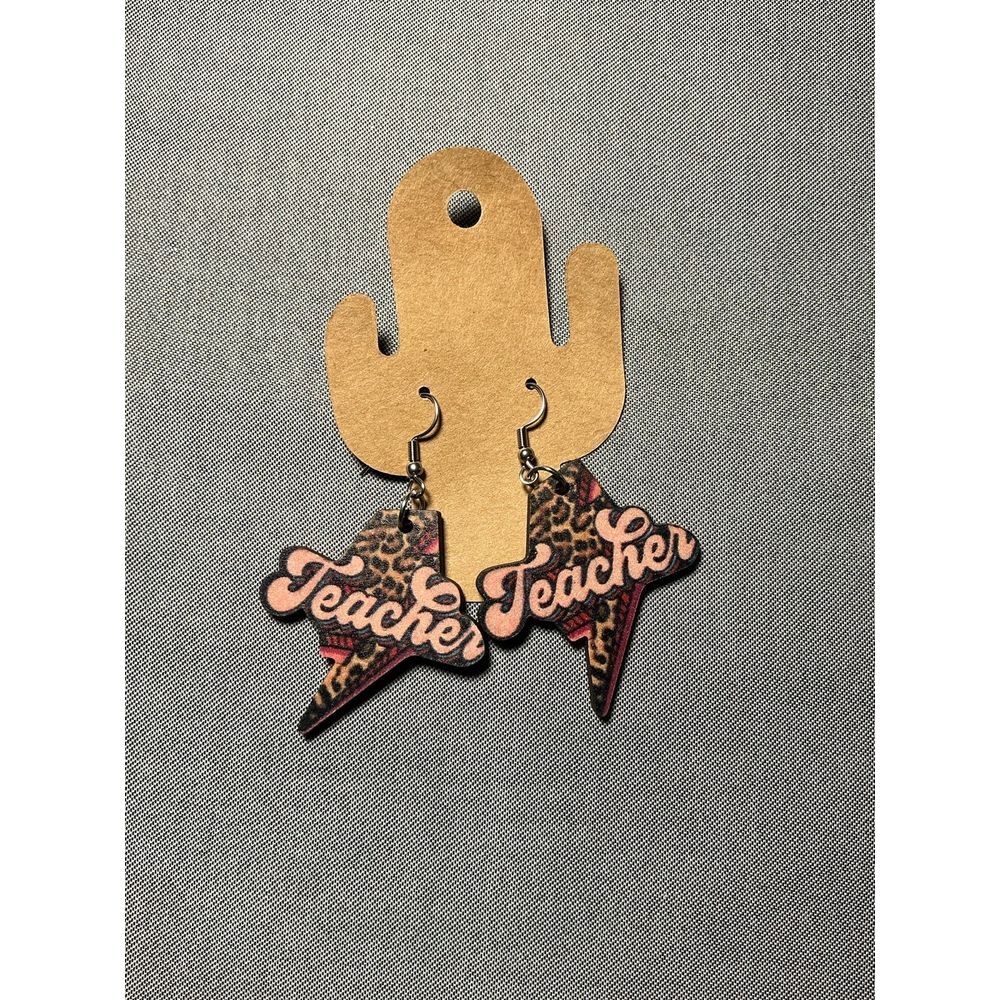 Leopard Print Teacher Wood Earrings